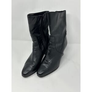 1970s CHRISTIAN FRANCHET Size 8 Black Leather Heeled Calf High Lined Boots